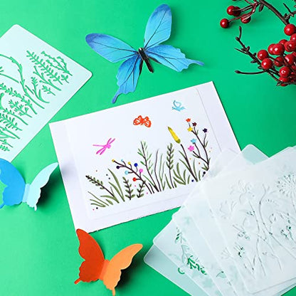 Marspark 20 Pieces Wildflower Stencils for Painting Template Flower Wall Stencils Reusable Spring Templates PET DIY Drawing for Painting on Wood Wall(Rectangular Style) - style: Rectangular Style