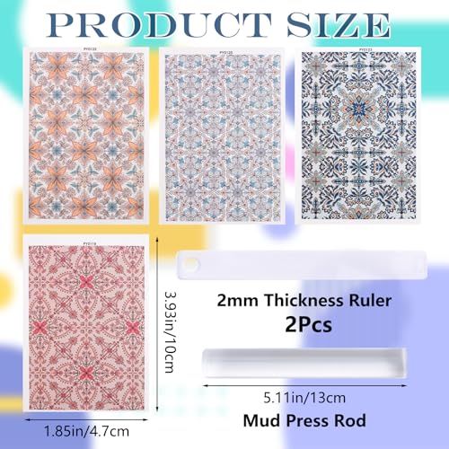 Clay Transfer Paper, 4Pcs Retro Geometric Patterns Polymer Clay Transfer Sheets with Auxiliary Tools for Retro Jewelry Making - color: Geometry