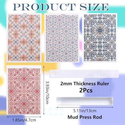 Clay Transfer Paper, 4Pcs Retro Geometric Patterns Polymer Clay Transfer Sheets with Auxiliary Tools for Retro Jewelry Making - color: Geometry