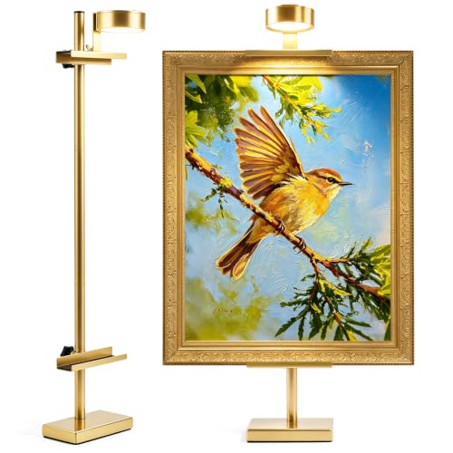 Adjustable Tabletop Easel Stand with Picture Frame Light, Picture Easels for Display Up to 29" H, Metal Picture Frame Holder Stand Table for Art, Photo (Gold) - color: Gold with Light 1Pack