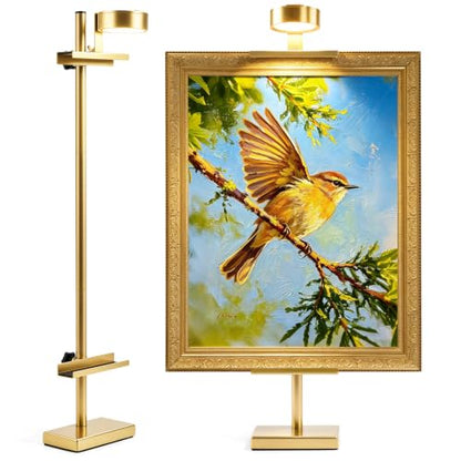 Adjustable Tabletop Easel Stand with Picture Frame Light, Picture Easels for Display Up to 29" H, Metal Picture Frame Holder Stand Table for Art, Photo (Gold) - color: Gold with Light 1Pack
