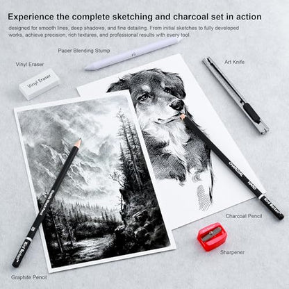 24PCS Professional Sketch Pencil Set – 5H to 14B Pencils, Charcoal Pencils, Art Supplies Kit with Erasers, Sharpener, Knife – Ideal Gift for Artists, Students, Kids, Beginners