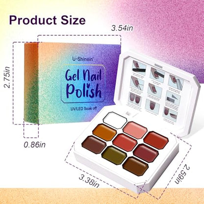 Gradient Painting Gel, 9 Colors Ombre Gel Nail Polish Dark Beown Green for Pigment Pat Aura Nails, French Manicure DIY Nail Art Long Lasting Soak od UV Home Salon Palette Ancient City - color: Ancient City