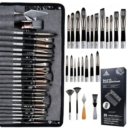 Acrylic Paint Brushes Set, 25pcs Professional Artist Series with Wide Flat, Filbert, Fan, Dagger, Cat Tongue, Round, Angle, Rigger for Oil, Acrylic, Face Painting（Color Blocking ） - color: Color Blocking