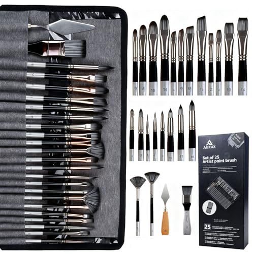 Acrylic Paint Brushes Set, 25pcs Professional Artist Series with Wide Flat, Filbert, Fan, Dagger, Cat Tongue, Round, Angle, Rigger for Oil, Acrylic, Face Painting（Color Blocking ） - color: Color Blocking