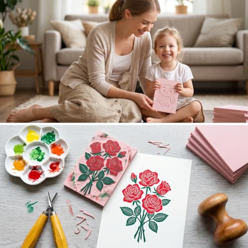 SGHUO 8pcs 4"x6" Rubber Carving Blocks, Soft Linoleum Block for Printmaking, Rectangle Linocut Blocks Stamp Carving Tools, Easy Cut Lino Blocks Crafts Making Kit (Pink-8mm Thick) - color: Pink-8pcs