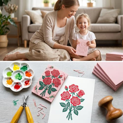 SGHUO 8pcs 4"x6" Rubber Carving Blocks, Soft Linoleum Block for Printmaking, Rectangle Linocut Blocks Stamp Carving Tools, Easy Cut Lino Blocks Crafts Making Kit (Pink-8mm Thick) - color: Pink-8pcs