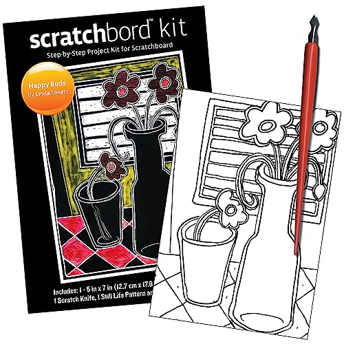Ampersand Art Supply Scratchbord | Happy Buds | 5’’ x 7’’ | Professional Scratchboard Art Panel | for Scratchboard Drawing, Illustration & Mixed Media - style: Happy Buds