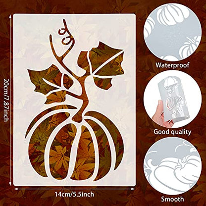 Clabby 5 Sheets Fall Thanksgiving Stencils for Painting on Wood Large Pumpkin Reusable Stencils Fall Art Painting Template for Windows Wall DIY Crafts Decorations(7.9 x 5.5 Inch) - size: 7.9 x 5.5 Inch