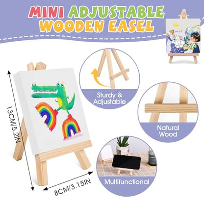 ESRICH 6 Set Mini Acrylic Paint Kit, Minis Stretched Canvas with Easel, Acrylic Paint Strips, Paint Palettes, Painting Brushes, Mini Canvas and Easel Set for Kids Artists Beginner, Gift