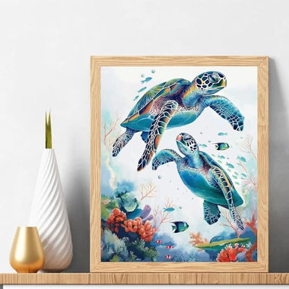 Natuyalo Turtle Paint by Numbers Kit for Adults - Ocean World Paint by Number on Canvas Without Frame, DIY Acrylic Painting for Ideal Gift Home Wall Decor (16x20 Inch)