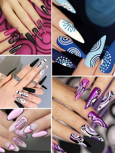 12 Color 3D Nail Art Pens Set, Kalolary 0.5MM Nail Pens Nail Point Graffiti Dotting Pen Drawing Painting Liner Brush for DIY Nail Art Beauty Adorn Manicure Tools - color: F