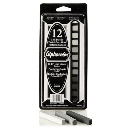 Derwent Alphacolor Soft Square Pastels, 7 Hi-Fi Gray Tones, 12 Pastels per Set (145003)