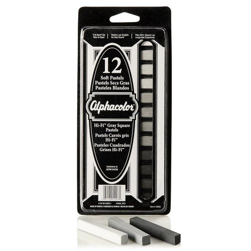 Derwent Alphacolor Soft Square Pastels, 7 Hi-Fi Gray Tones, 12 Pastels per Set (145003)