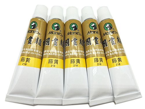 Easyou Marie's Big Size Chinese Painting Color Tubes Watercolor Drawing 12ml*5pcs No. 218 Gamboge - color: Mariesc218gambogetenghuang