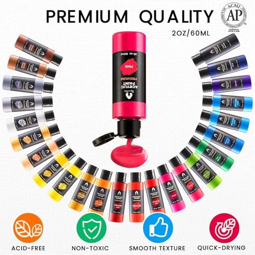 52 Pcs Acrylic Paint Set - 36 Colors (2oz/60ml) with Brushes, Knives & Palette - Rich Pigments Gifts for Adults, Artists & Beginners - Painting on Canvas, Ceramic, Rock, Wood