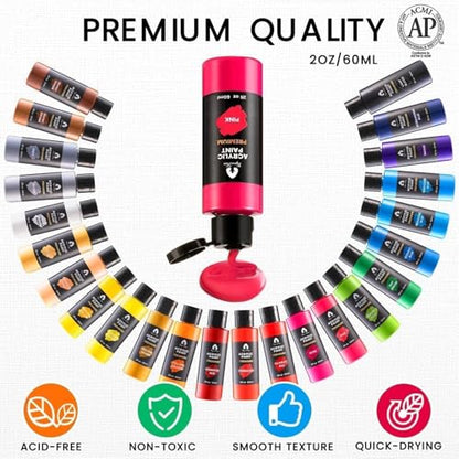 52 Pcs Acrylic Paint Set - 36 Colors (2oz/60ml) with Brushes, Knives & Palette - Rich Pigments Gifts for Adults, Artists & Beginners - Painting on Canvas, Ceramic, Rock, Wood