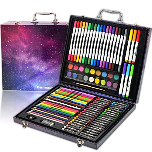 Darnassus 132-Piece Art Set, Deluxe Professional Color Set, Creating Gift Box, Art Set Crafts Drawing Painting Christmas Kit for Kids and Adult, Girls Boys - color: Galaxy Theme