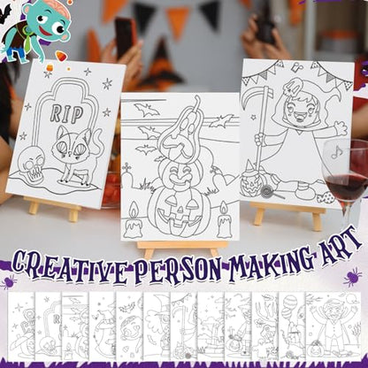 Sherr 96 Pcs 12 Sets Pre Drawn Canvas Kit for Painting Craft Sip and Paint Kit for Adults Pre Printed Canvas Painting Favor for DIY Birthday Gifts Adult's Date Party, 8 x 10 Inches(Halloween) - style: Halloween
