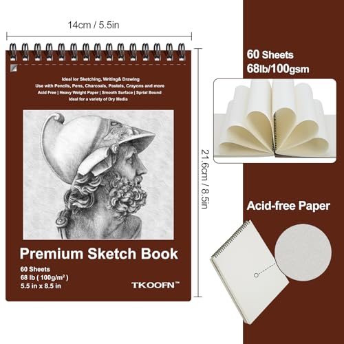 5 Pack Sketch Book 5.5×8.5 inch, Spiral Sketch Pad 300 Sheets Each(68lb/100gsm), Drawing Painting Sketchbook for Kids, Beginners, Artists - color: 5 Pack, size: 5.5" x 8.5"