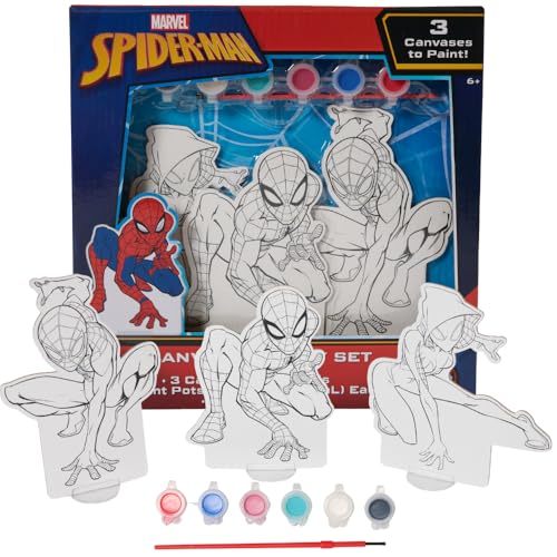Innovative Designs Marvel Spiderman Canvas Paint Set for Kids with 3 Canvases, Acrylic Paint, Paintbrush & Stands - color: Spiderman