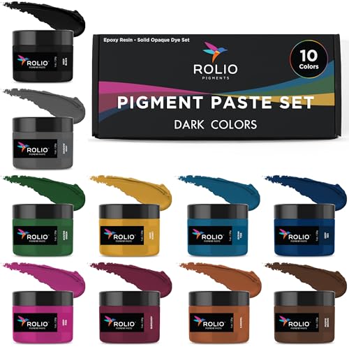 Rolio Pigment Paste Set -10 Colors, Dark Set, 1oz Jars Resin Color Pigment for Epoxy Resin, Mica Powder - Concentrated Colorants for Art, DIY Crafts, Jewelry Making, Molds, and Coating Projects - color: 10 Color Dark Set