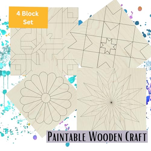 6" Barn Quilt Kit Set 4 | Butterfly, Patch Star, Dresden Flower, Starburst | Unfinished wooden quilt blocks to paint for DIY farmhouse wall art, craft parties, quilting decor, and family craft projects. - size: 6 inches (set of 4), style: Butterfly, Patch