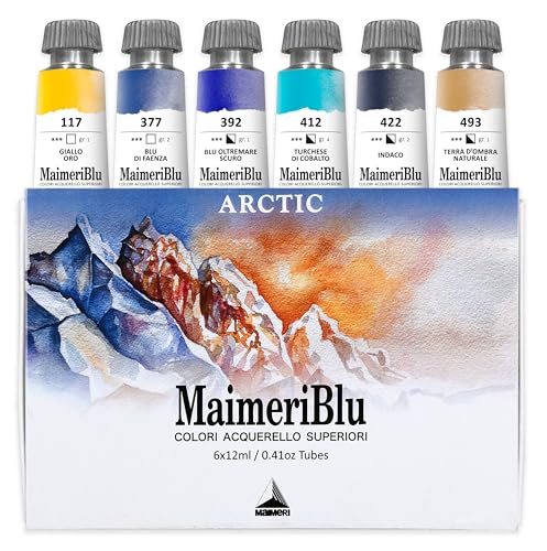 Maimeri Blu Watercolor Paint, Arctic Thematic Set, 12ML Tubes, 6 Pack, Assorted Colors, 1 Count - style: Arctic Thematic Set