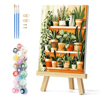 Natuyalo Framed Paint by Numbers Kit for Adults - Potted Plants DIY Adult Paint by Number Kits Green Plants Acrylic Canvas Painting for Adults Beginners Art Crafts with Frame, 12x16 Inch - color: Color-05