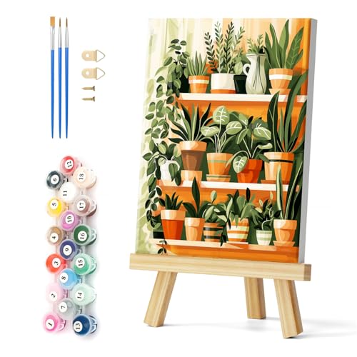 Natuyalo Framed Paint by Numbers Kit for Adults - Potted Plants DIY Adult Paint by Number Kits Green Plants Acrylic Canvas Painting for Adults Beginners Art Crafts with Frame, 12x16 Inch - color: Color-05