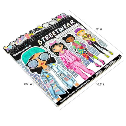 Fashion Angels Streetwear Design Portfolio, Includes 30 Sketch Sheets, Stencil Sheets, Stickers & Inspiration Guide, Ideal Drawing Kit for Girls Ages 6+ - color: Streetwear Design