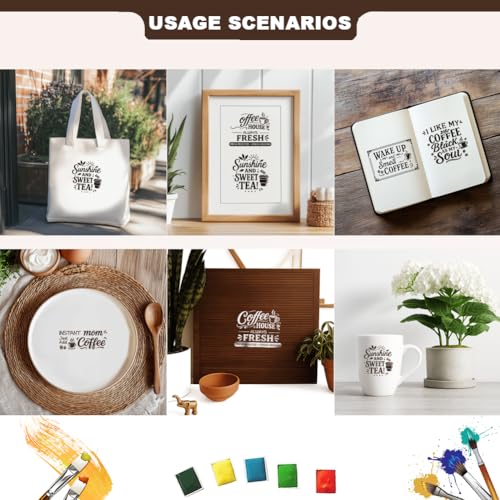 2 Sheets Coffee Slogan Silkscreen Stencil, Farmhouse Kitchen Reusable Mesh Stencil Self-Adhesive Silk Screen Printing for Wall Border Wood Fabric Home Craft Decor - style: Coffee Slogan