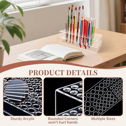 Acrylic Paint Brush Holder 105 Holes Clear Paintbrush Holder Organizer Artist Brush Holder Paint Brush Stand Rack for Pens Pencils Artist