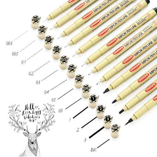 Micro Fineliner Drawing Art Pens: 12 Black Fine Line Waterproof Ink Set Artist Supplies Archival Inking Markers Liner Professional Sketch Outline Anime Sketching Artist Illustration Watercolor