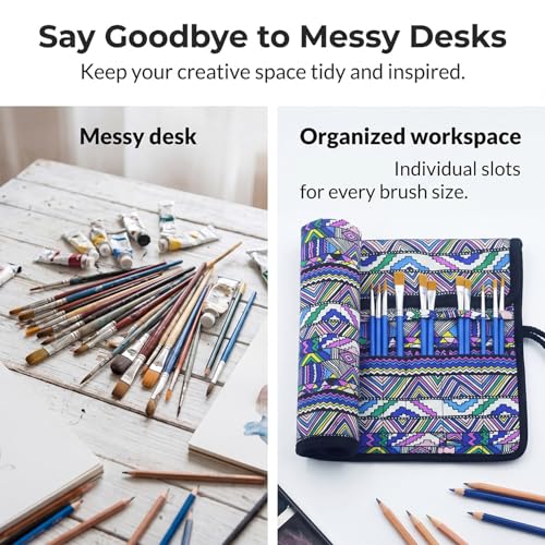 2 Pack Art Paint Brush Holder, Deluxe Bohemian Style Storage Organizer Roll-Up Case Bag with 20 Slot Pockets, Protects Artist Acrylic Oil Watercolor Paintbrushes(Bohemian)