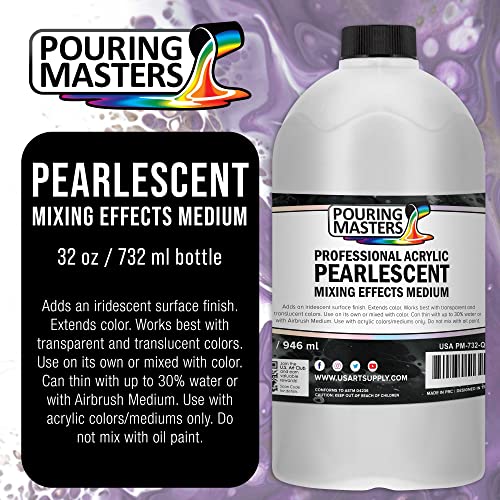 Pouring Masters 32 Oz (Quart) Acrylic Pearlescent Effects Medium - Creates Pearl Iridescent Metallic Shimmer for Fluid Art & Acrylic Painting - size: 32-ounces