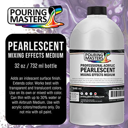 Pouring Masters 32 Oz (Quart) Acrylic Pearlescent Effects Medium - Creates Pearl Iridescent Metallic Shimmer for Fluid Art & Acrylic Painting - size: 32-ounces