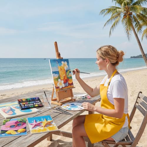 Cholemy 6 Set Paint and Sip Kit for Adults 8"x 10" Pre Drawn Canvas Painting with Wooden Easel Acrylic Paint Wash Cup Brushes Palette Apron for Painting DIY Adult's Date Party Supplies(Hawaii) - style: Hawaii
