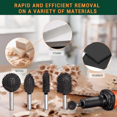 Extreme Coarse Sphere Rotary Burr, 1⁄4" Shaft, Ball Shape Rotary Rasp bit for Wood carving-fit Bosch,Foredom, DeWalt, Milwaukee Tools- Abrasive Tungsten Carbide Rasp Sphere, 1-1/4" Head Diameter