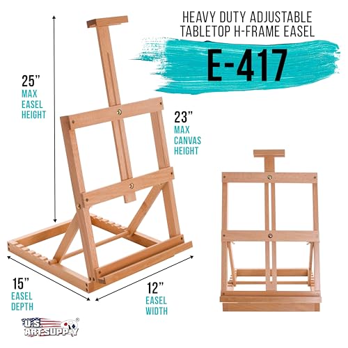 U.S. Art Supply Venice Heavy Duty H-Frame Tabletop Easel - Artist Studio Desktop Drawing Table, Portable Drafting Table, Adjustable Art Board, Tabletop Easel for Painting, Holds Up to 23" Canvas