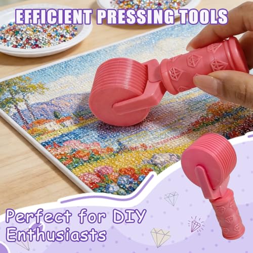 Jzzuau Diamond Art Roller, New Upgraded Press Roller for Diamond Painting, Non-Stick Easy-Grip Handle Tool for Rhinestone Embroidery and DIY Crafts - color: Pink