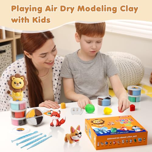 Air Dry Clay Kit for Kids, 12 Animal Crafts Modeling Clay Model Magic, Clay Kits with Sculpting Tools & Tutorials, Safe & Non-Stick DIY Art Crafts, Toys Gift for Ages 3-12 Boys & Girls - color: Clay animals Kit