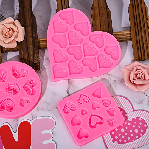 Whaline 3Pcs Valentine's Day Fondant Molds Conversation Heart Pattern 3D Silicone Mould Love You XOXO Letter Cupcake Cookie Decorating Baking Mold for Wedding Anniversary Mother's Day DIY Candy - style: Heart