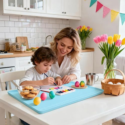 Silicone Art Mat for Crafts, Large 24x19.5 Inch Silicone Painting Mat & Craft Mat with Raised Edges for Artists, Jewelry Making, Playdough, Kids Activities,Blue - color: Blue