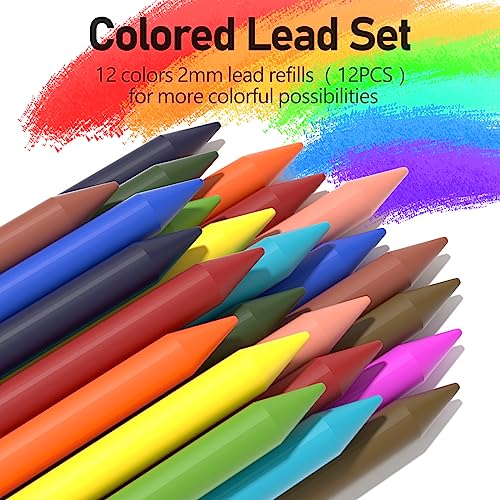 Four Candies 2MM Mechanical Pencil Set with case, Artist Led Pencil Metal Lead Holder with 60PCS Graphite Lead Refill (HB, 2H, 2B, 4B, Color) Kneaded Eraser, Sharpener for Writing, Drawing, Sketching - size: 9 Piece Set