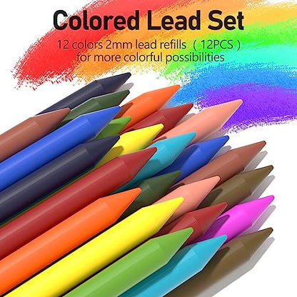 Four Candies 2MM Mechanical Pencil Set with case, Artist Led Pencil Metal Lead Holder with 60PCS Graphite Lead Refill (HB, 2H, 2B, 4B, Color) Kneaded Eraser, Sharpener for Writing, Drawing, Sketching - size: 9 Piece Set