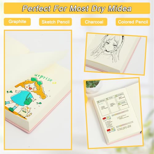 Thick Blank Journal Notebook 400 page With Pen Holder 100gsm Thick Blank Paper，A6 Unlined Plain Sketchbook ， Small Soft Leather Unlined Pocket Blank Notebook For Women Drawing Book Memo Writing Sketch Travel Diary 3.9 × 5.5 (Dreams Come True) - color: Blu