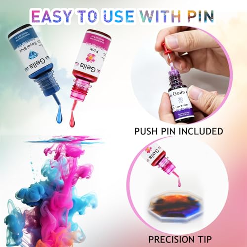 Geila Alcohol Ink Set 24 Colors – High Concentration Alcohol Inks for Resin, Vibrant Epoxy Resin Dye for Petri Dish, Coaster, Tumbler Cup, Art Painting (Each 0.35oz)