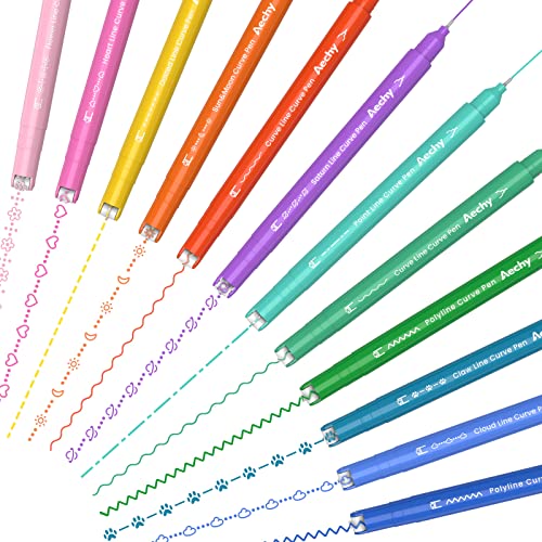 AECHY 12Pcs Dual Tip Markers Pens for Note Taking, Curve Highlighter with 10 Different Curv Shapes & 12 Colors Fine Lines, Colored Curve Pen for Students,Planners,Teachers, Scrapbook Supplies - color: 12 Colors Fine + Curve Tip