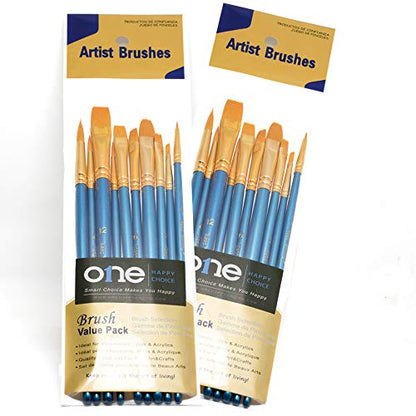 2 Sets of 10 Pieces Synthetic Hair Paint Brushes, Blue, for Acrylic, Oil and Watercolor Painting - size: 2 Sets